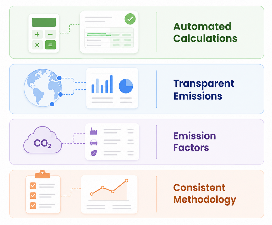Squarely automated Scope 1 and 2 emissions calculation flow with emission factors